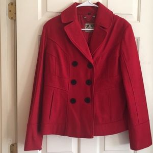 Red button front short Peacoat